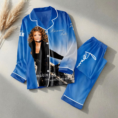 Bonnie Tyler Satin Pajama Set with Piping – HOATT20295