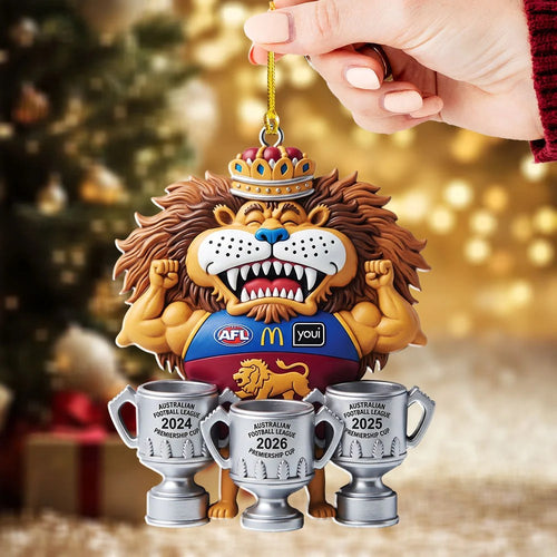 Brisbane Lions Threepeat Premiers Custom Shape 2-side Printed Acrylic Ornament โ TMTHU9615