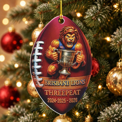 Brisbane Lions Threepeat Premiers Custom Shape 2-side Printed Acrylic Ornament โ TMTHU9694