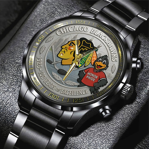 Chicago Blackhawks 100th Anniversary 2026 Black Stainless Steel Watch – TANTN16099