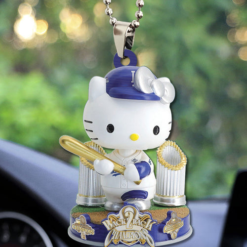 Hello Kitty x Los Angeles Dodgers Champions Custom shape 2-sided Acrylic Car Ornament โ TMTHU2101