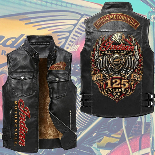 Indian Motorcycle 125th Anniversary Premium 2D Sleeveless Leather Vest – TMTHU10127