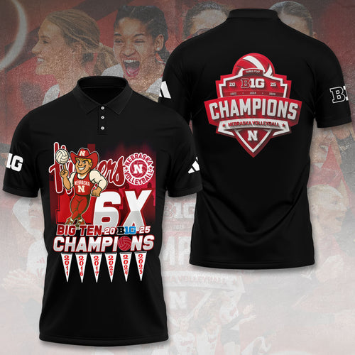 Nebraska Cornhuskers Women's Volleyball 2025 Big Ten Champions 3D Apparel – TANTN18945