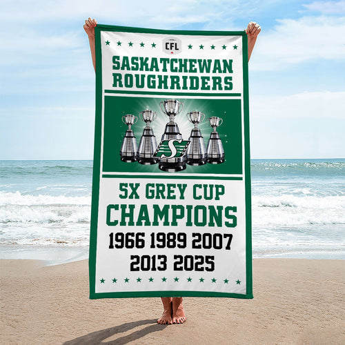 Saskatchewan Roughriders 2025 Grey Cup Champions Rectangle Beach Towel – HOATT14758