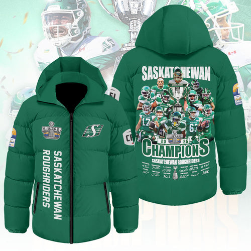 Saskatchewan Roughriders 2025 Grey Cup Champions Thickened Down Hooded Jacket – MAITM13885