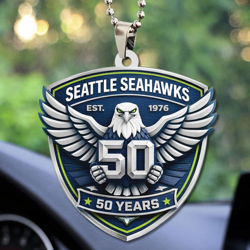 Seattle Seahawks 50th Anniversary 2026 Custom shape 2-sided Acrylic Car Ornament โ TMTHU3521