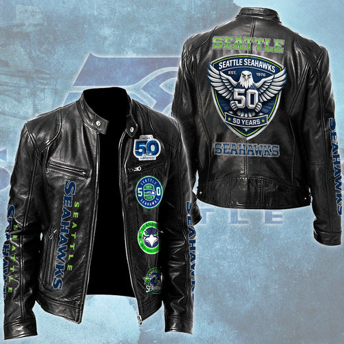 Seattle Seahawks Motorcycle Leather Jacket – TMTHU3410