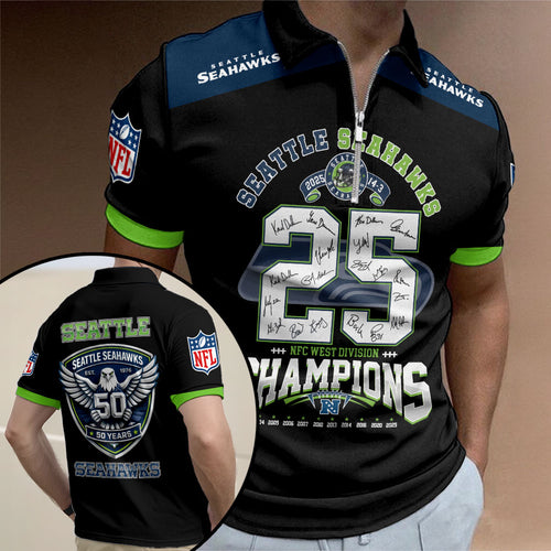 Seattle Seahawks Zip Polo Shirt – TMTHU3549