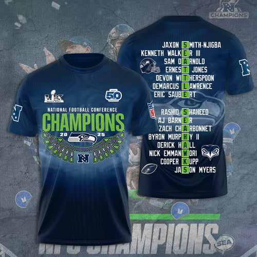 Seattle Seahawks 2025 NFC Champions 3D Apparel – GNE4936