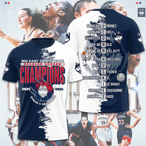 UConn Huskies Women's Basketball 2026 Big East Champions 3D Apparel – GNE5400