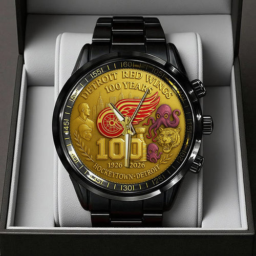 Detroit Red Wings 100th Anniversary 2026 Black Stainless Steel Watch – TANTN16097
