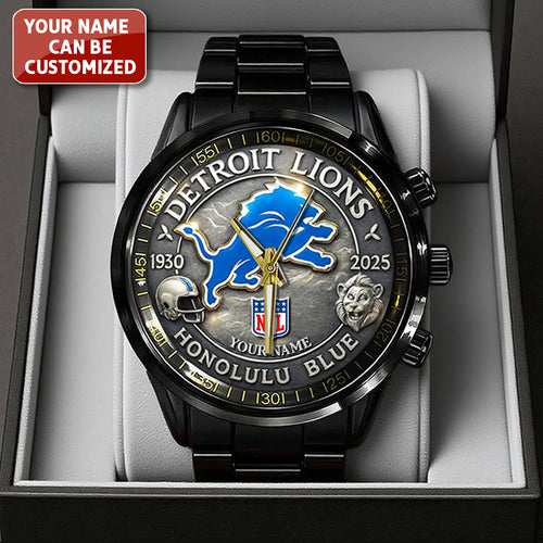 Personalized Detroit Lions 95th Anniversary 2025 Black Stainless Steel Watch – TANTN16208