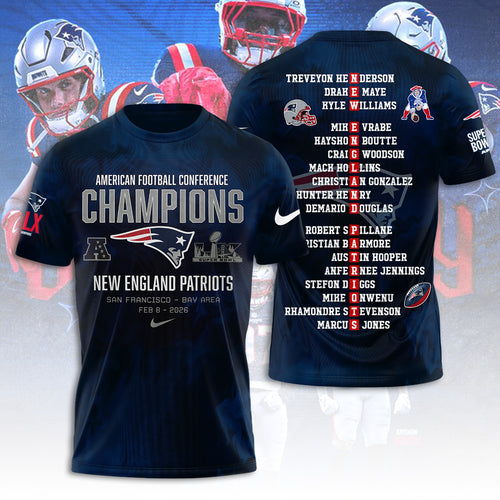 New England Patriots 2025 AFC Champions 3D Apparel – TANTN20626