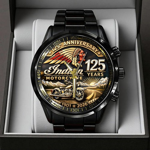 Indian Motorcycle 125th Anniversary Black Stainless Steel Watch – TANTN21654