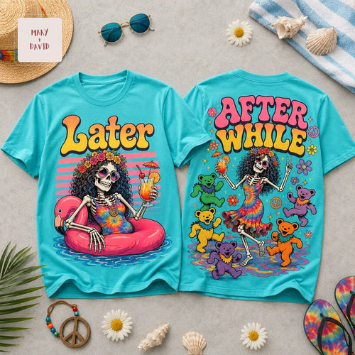 Grateful Dead Dancing Bears Hippie Skeleton Summer Vibes 3D T-Shirt