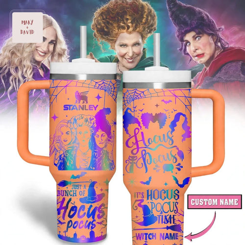 Hocus Pocus Sanderson Sisters Halloween Personalized Orange Iridescent 40oz Travel Tumbler