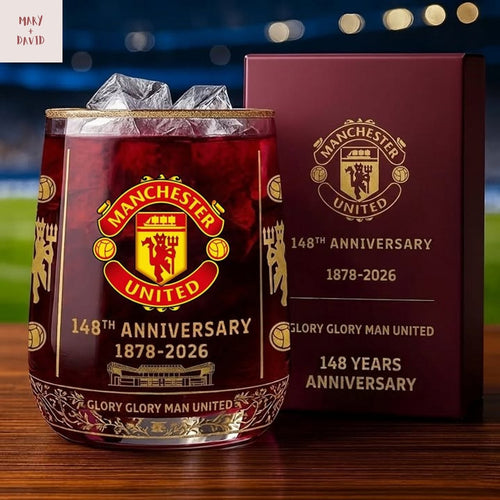 Manchester United 148th Anniversary 1978-2026 Glory Glory Man United Whiskey Glass