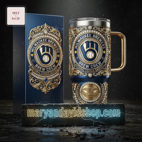 Milwaukee Brewers Luxury Diamond Gold 40oz Insulated Tumbler with Handle