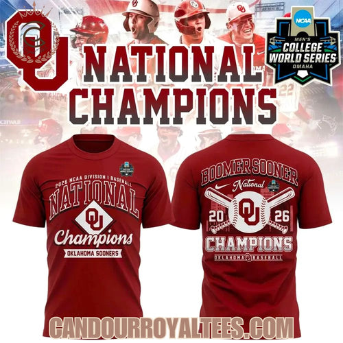 Oklahoma Sooners Crimson 2026 NCAA Division I Baseball National Champions Locker Room T-Shirt