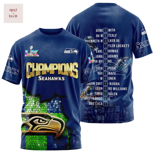 Seattle Seahawks 2026 Super Bowl LX Champions 3D T-Shirt