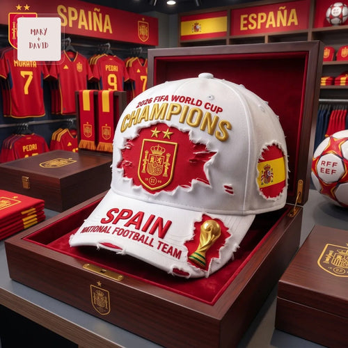 Spain National Football Team 2026 World Cup Champions Distressed Baseball Cap