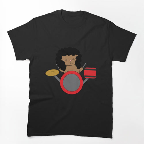 Cat Drummer 80s Heavy Metal Hair Band Kawaii Shirt