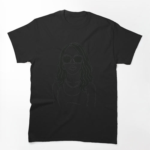 Aaliyah In Oversized Sunglasses Minimal Line Art Shirt