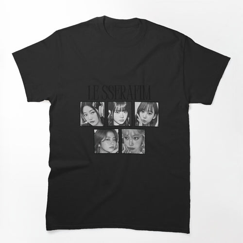 Le Sserafimm Kpop Girl Group Black And White Collage Design Shirt