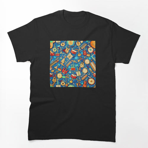 Musical Galaxy Vibrant Instruments And Notes Pattern Shirt