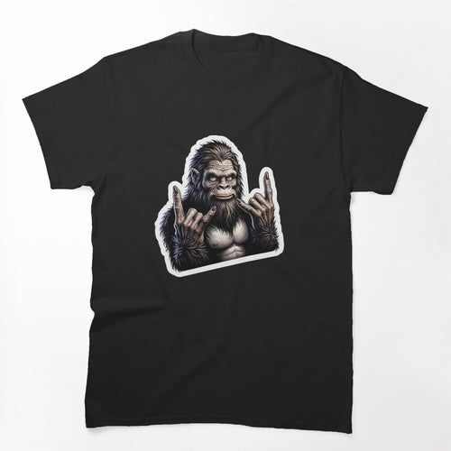 Bigfoot Giving The Double Rock Horns Symbol Shirt