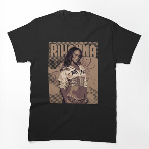 Rihanna Style Brown Vintage Art Vintage Washed 90'S Hip Hop Rap Tour Shirt