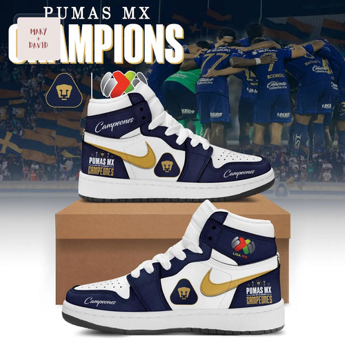 UNAM Pumas Liga MX Campeones Special Edition Navy Gold Air Jordan 1 High Top Shoes