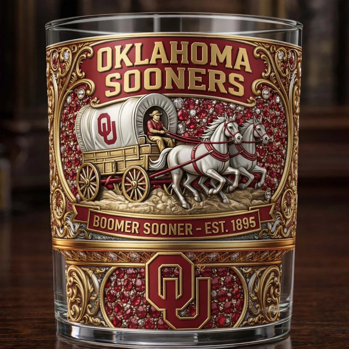 Oklahoma Sooners Boomer Sooner Est 1895 Whiskey Glass