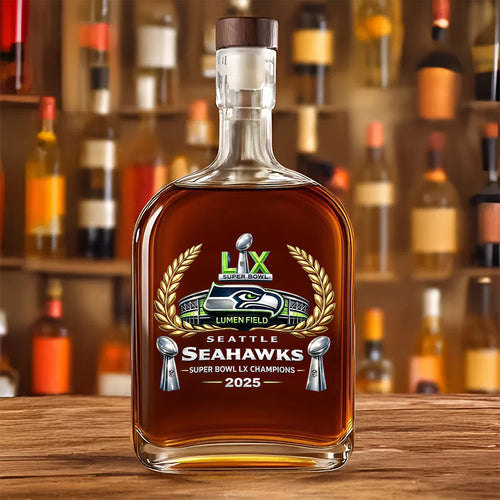 Seattle Seahawks 2025 Super Bowl LX Champions 25oz Empty Whiskey Bottle – TMTHU3931