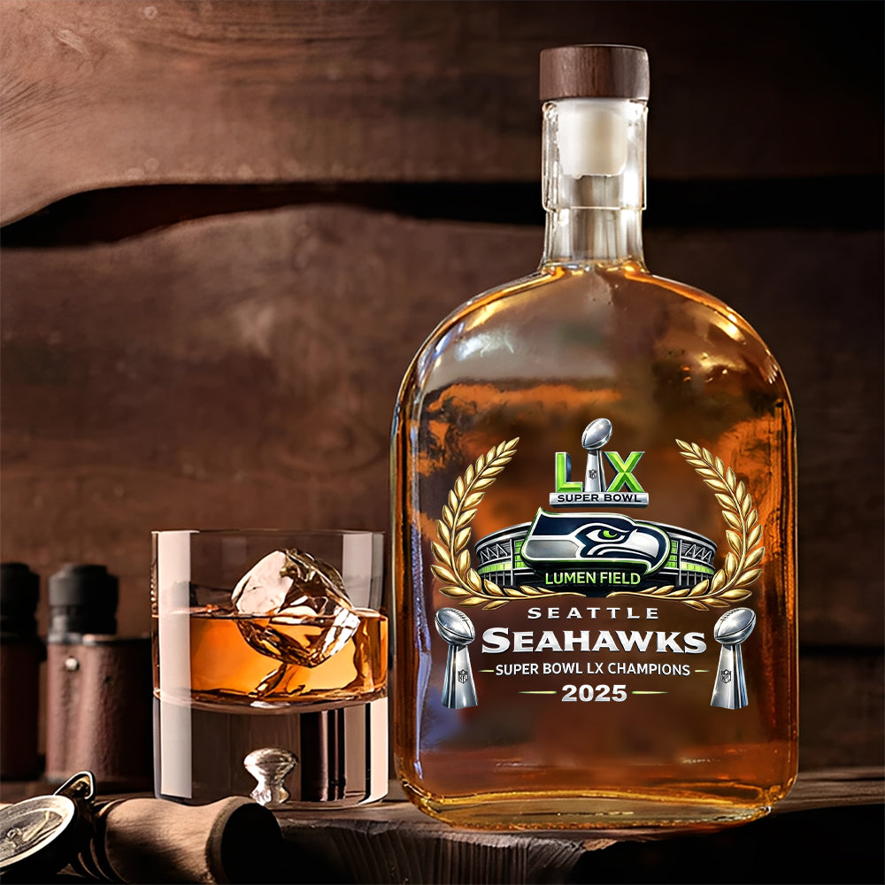 Seattle Seahawks 2025 Super Bowl LX Champions 25oz Empty Whiskey Bottle – TMTHU3931