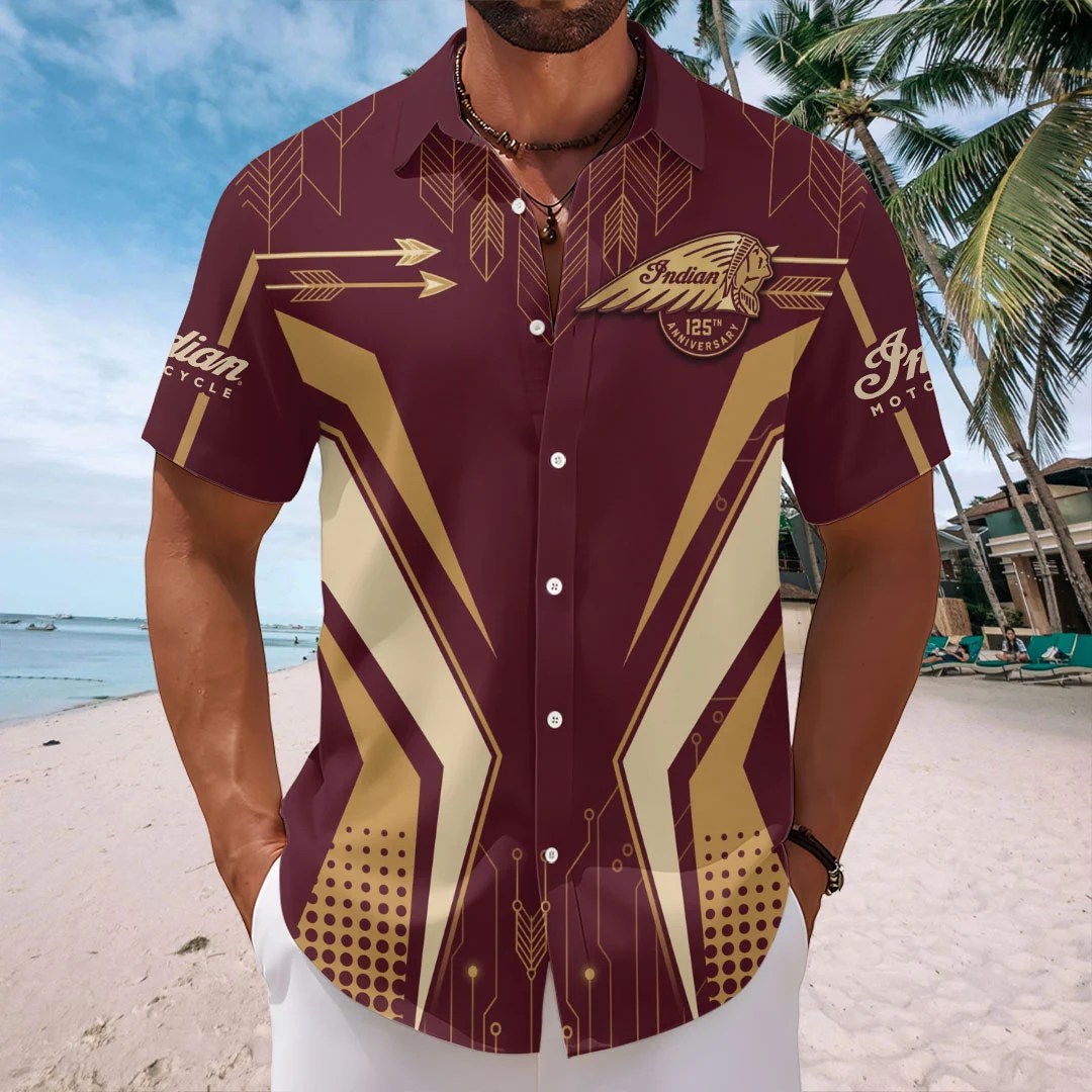 Indian Motorcycle 125th Anniversary Short Sleeve Button-Down Shirt – TMTHU8592
