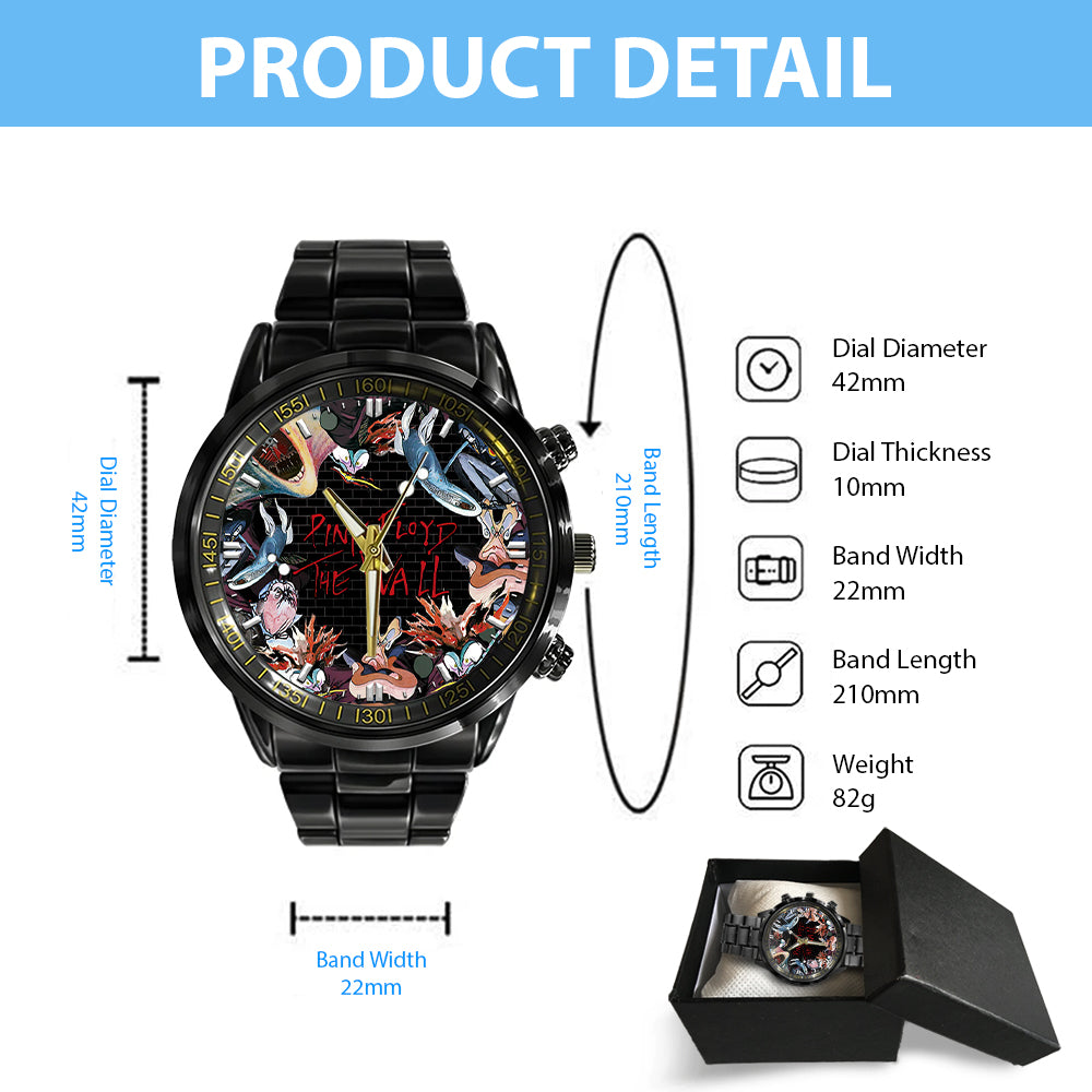 Pink Floy Black Stainless Steel Watch – HOATT 5385