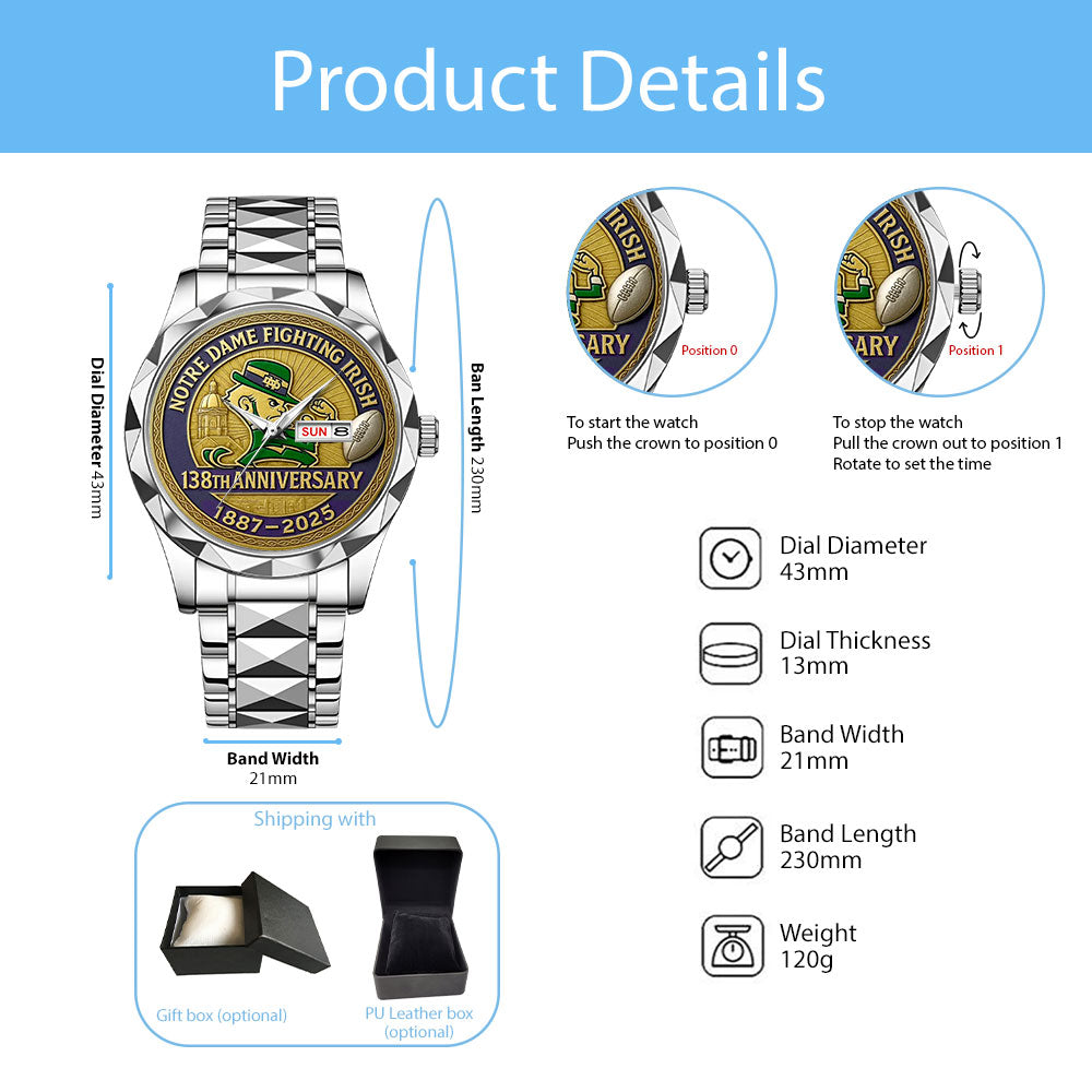 Notre Dame Fighting Irish Football 138th Anniversary Alloy Luxury Quartz Watch – MAITM12910