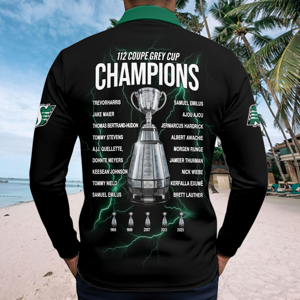 Saskatchewan Roughriders 2025 Grey Cup Champions Zip Polo Shirt – TMTHU2417