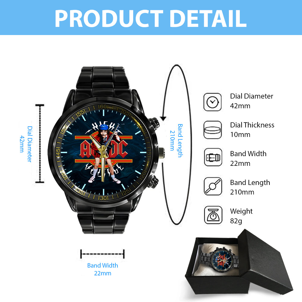 AC/DC Black Stainless Steel Watch – HUANNM 5298