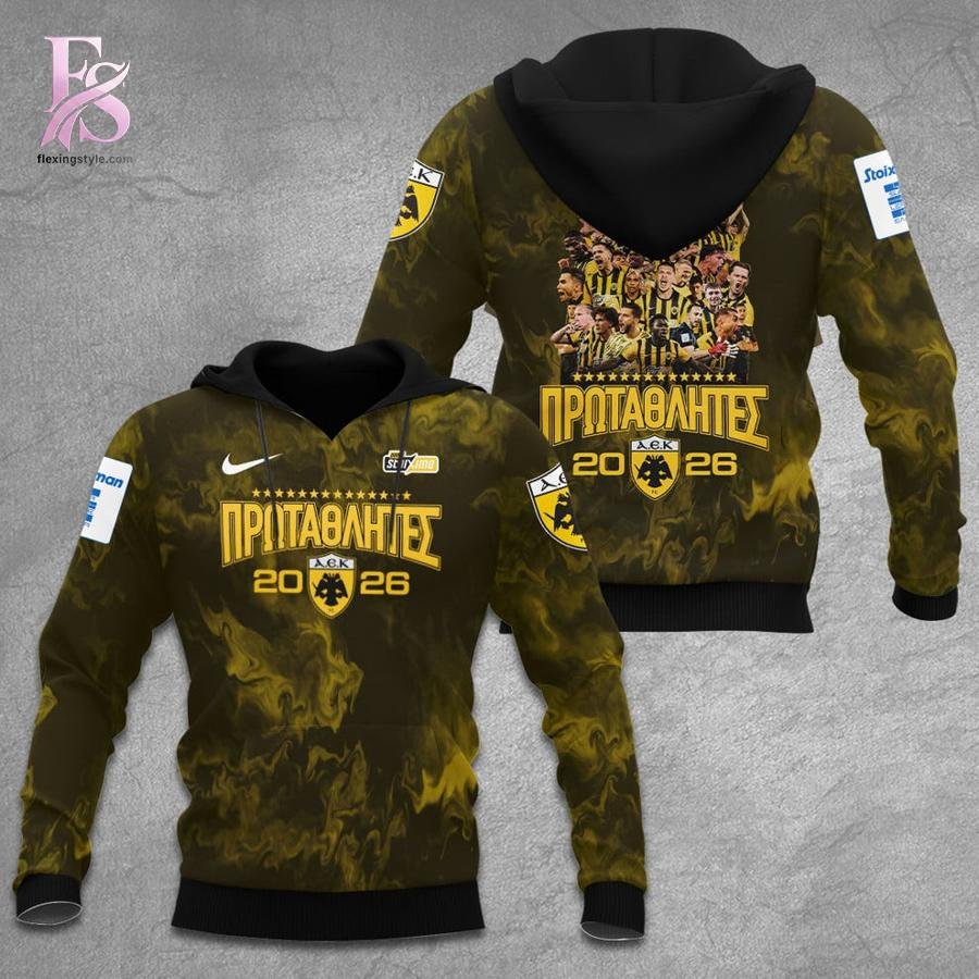 AEK FC Super League Stoiximan Champions 25 26 3D Apparel Hoodie