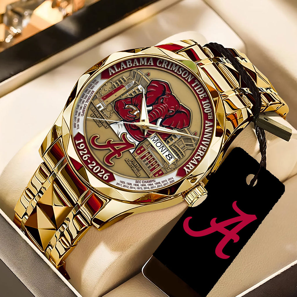 Alabama Crimson Tide Football 100th Anniversary 2026 Alloy Luxury Quartz Watch – TANTN21312