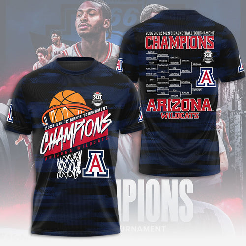 Arizona Wildcats 2026 Big 12 Men's Basketball Tournament Champions 3D Apparel – TMTHU4425