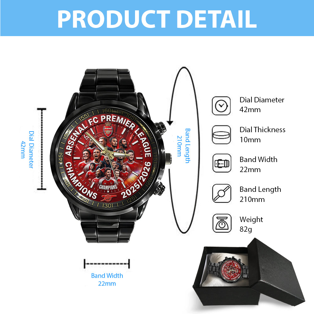 Arsenal FC Premier League Champions 25/26 Black Stainless Steel Watch – TMTHU6315