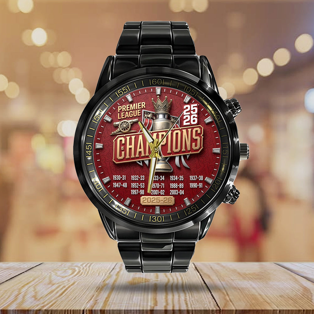 Arsenal FC Premier League Champions 25/26 Black Stainless Steel Watch – TMTHU6340