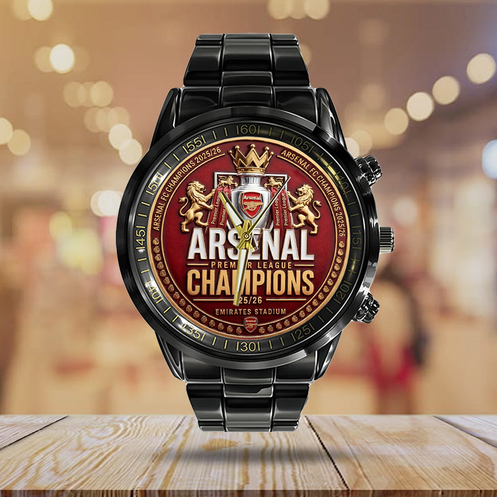 Arsenal FC Premier League Champions 25/26 Black Stainless Steel Watch – TMTHU6431