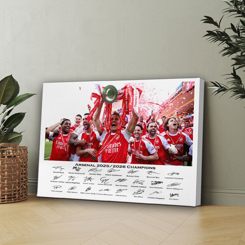 Arsenal FC Premier League Champions 25/26 Rectangle Canvas With Inner Frame – HOATT18425
