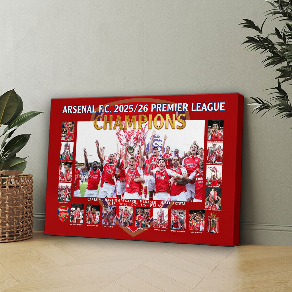 Arsenal FC Premier League Champions 25/26 Rectangle Canvas With Inner Frame – HOATT18845