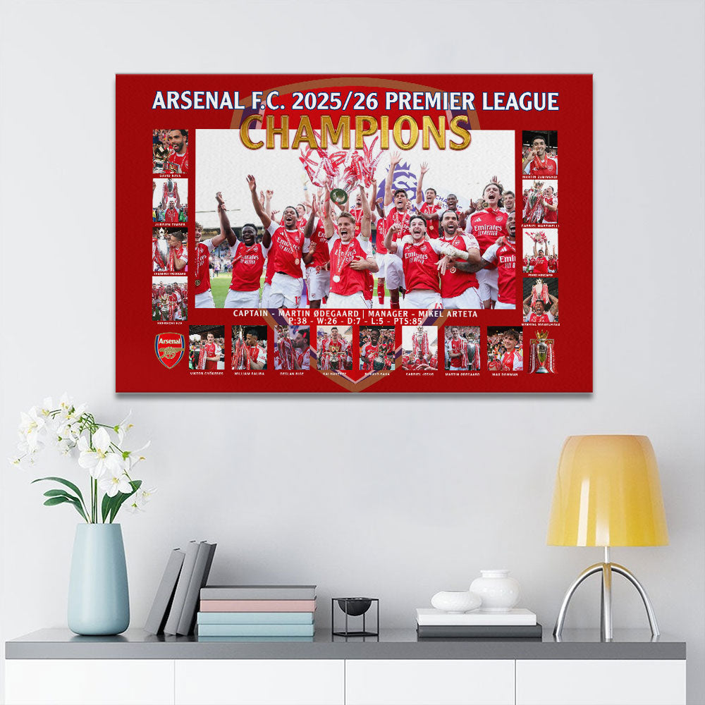 Arsenal FC Premier League Champions 25/26 Rectangle Canvas With Inner Frame – HOATT18845