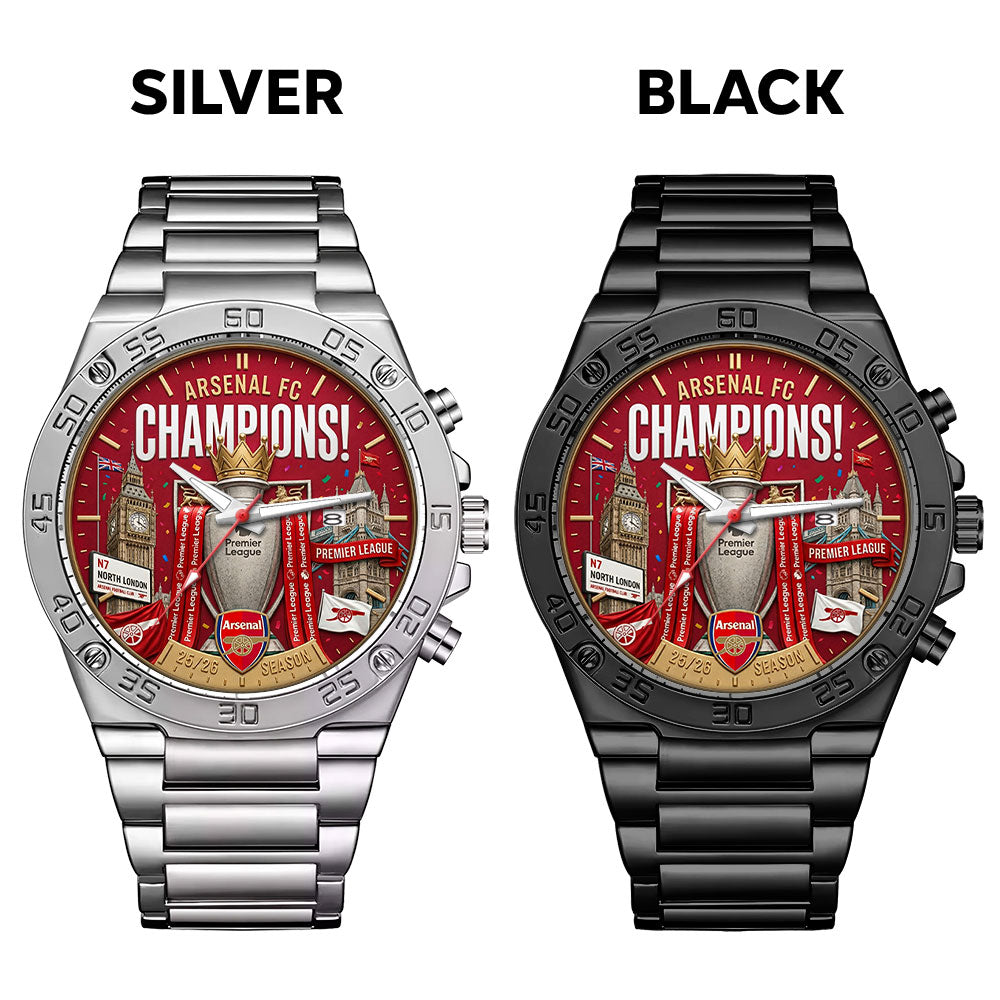 Arsenal FC Premier League Champions 25/26 Gentleman Stainless Steel Watch – TMTHU6336